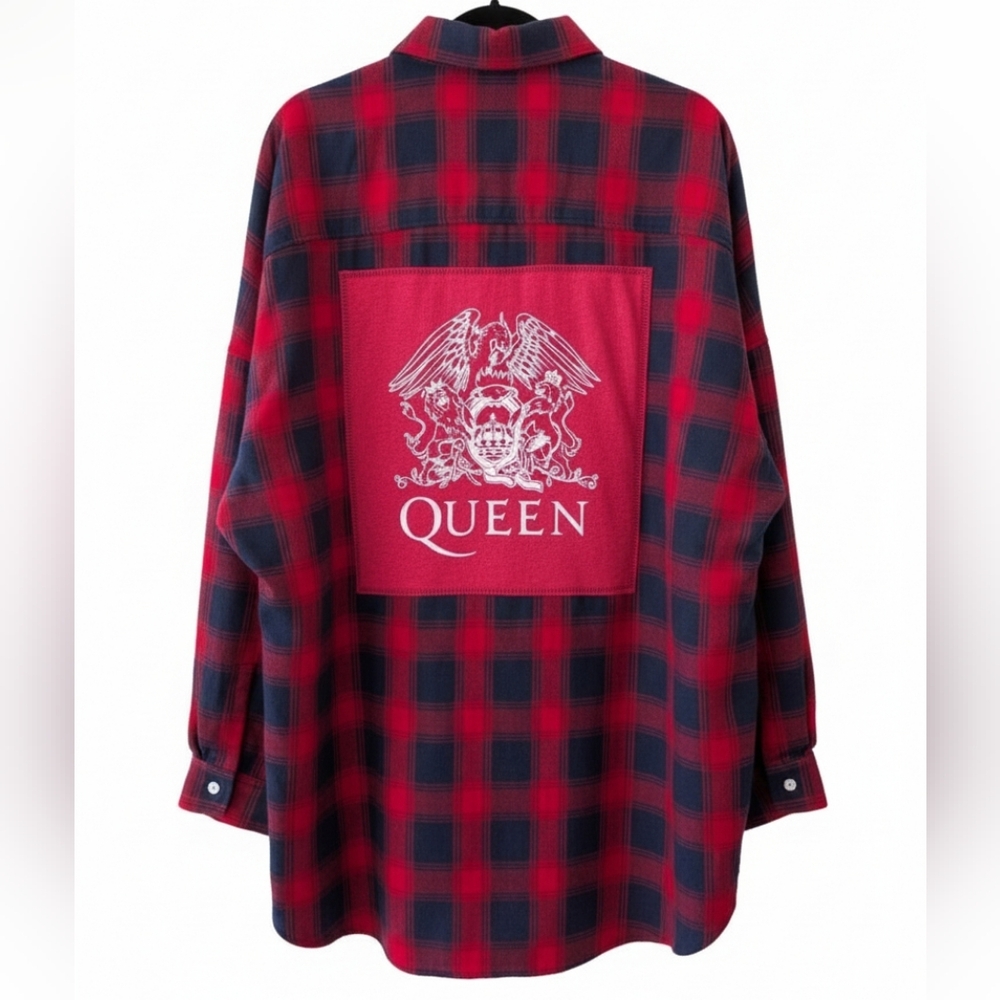 QUEEN NEW Upcycled Plaid Shirt Hand Crafted 5XL